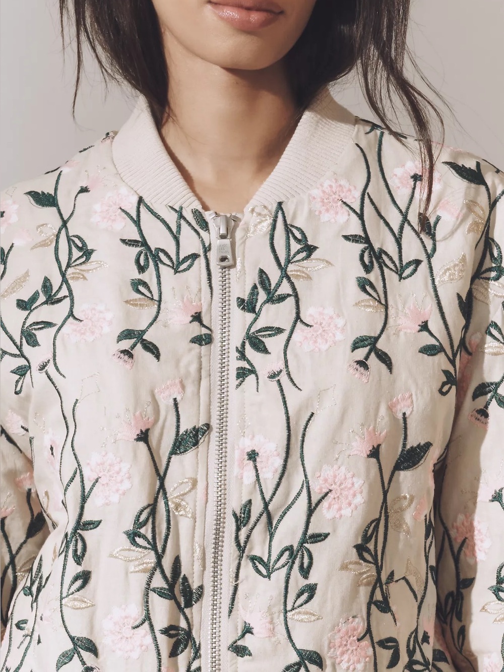 Anthropologie Avec Les Filles Cream Pink Floral Bomber Jacket Size XL - Picture 2 of 8